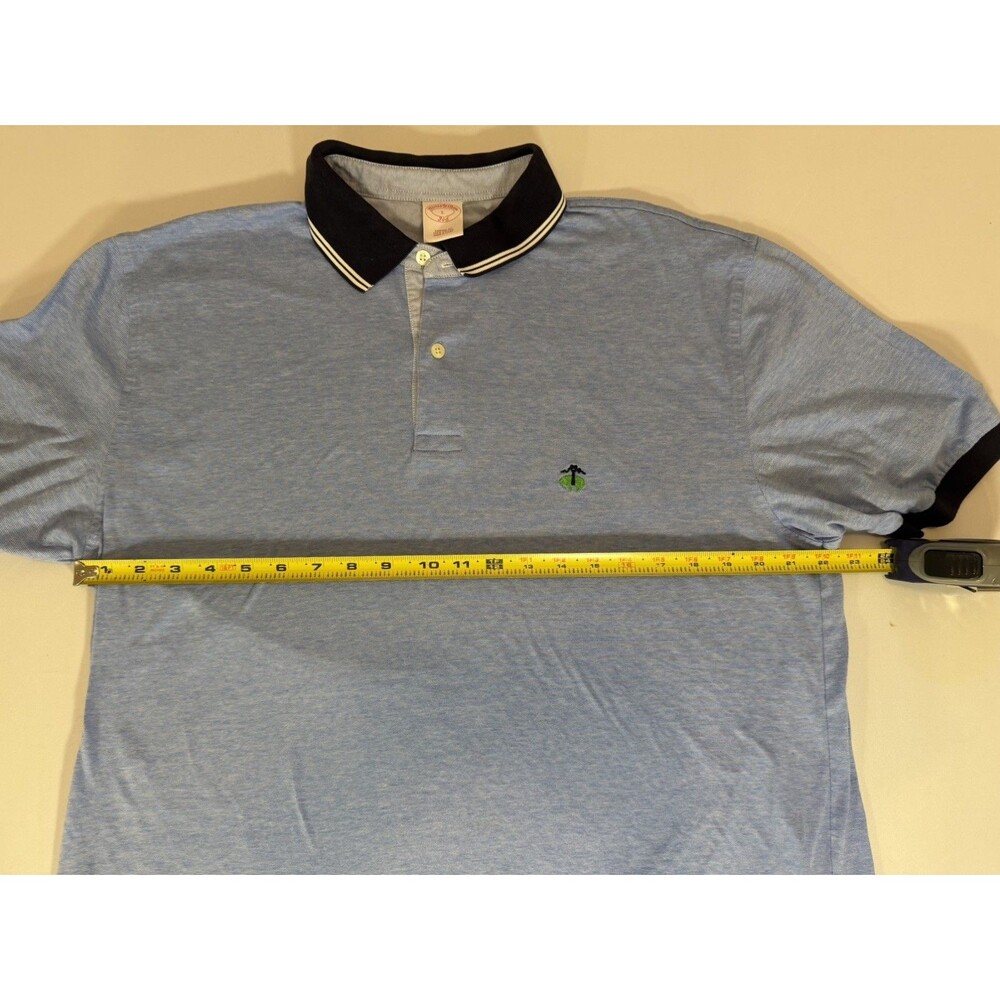 Brooks Brothers Men’s Polo Shirt Blue Stripe Black Collar Size L - Picture 5 of 12